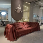 Artistic Sculptural Drapery Design Sofa with Handcrafted Diamond Tufting & Premium Top-Grain Leather